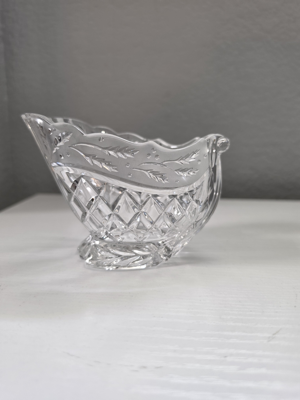 Vintage Crystal Sleigh With Etched Holly Pattern